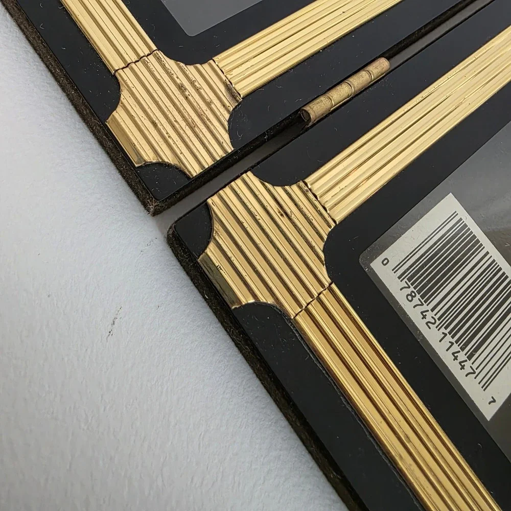 Solid Brass Double Photo Frame Black Gold‎ Finish 5x7 Lacquer Coated Art Deco